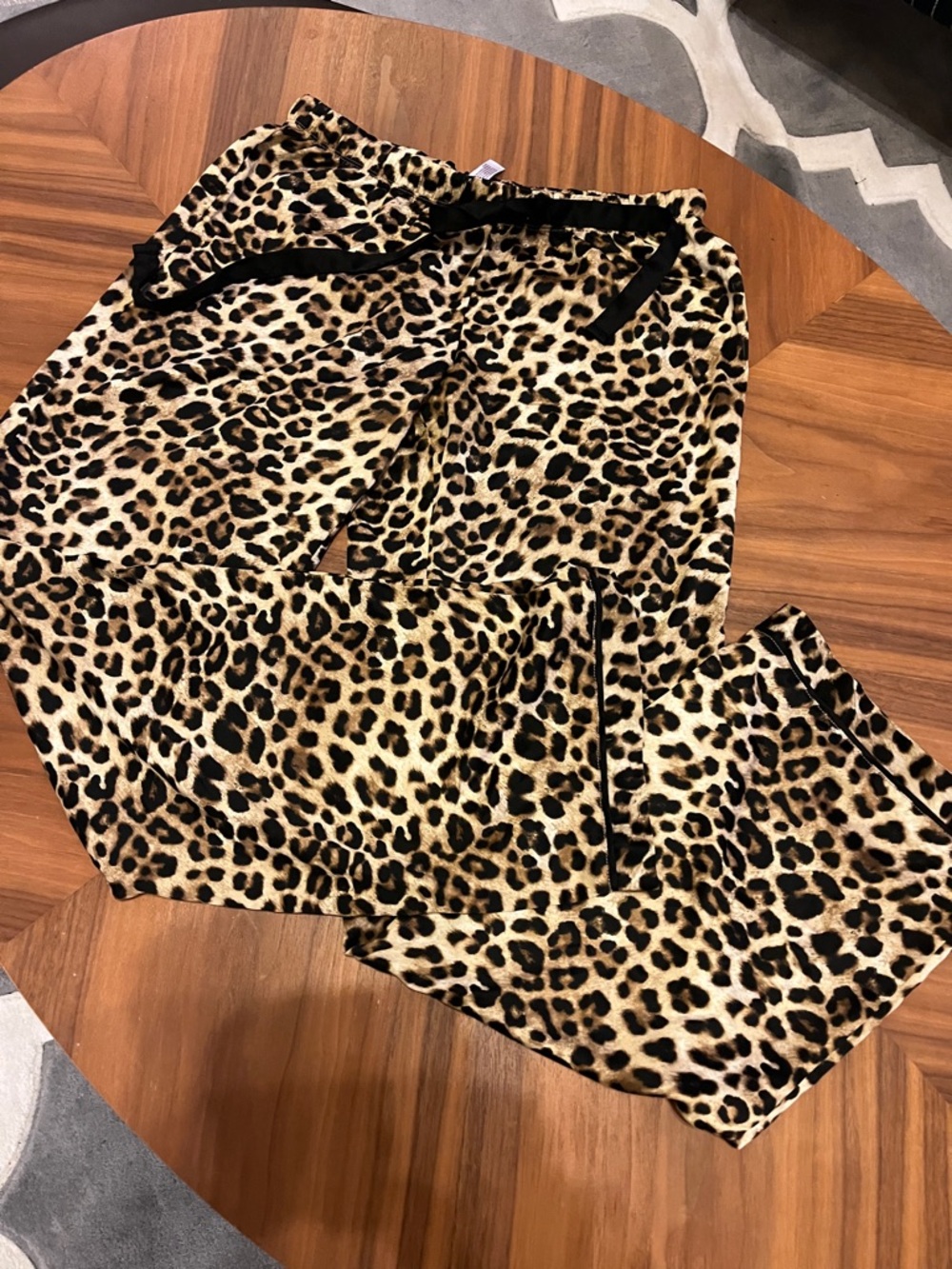 Gilligan & O'Malley Leopard Print Pajama Pants - Black and Tan, Size XS